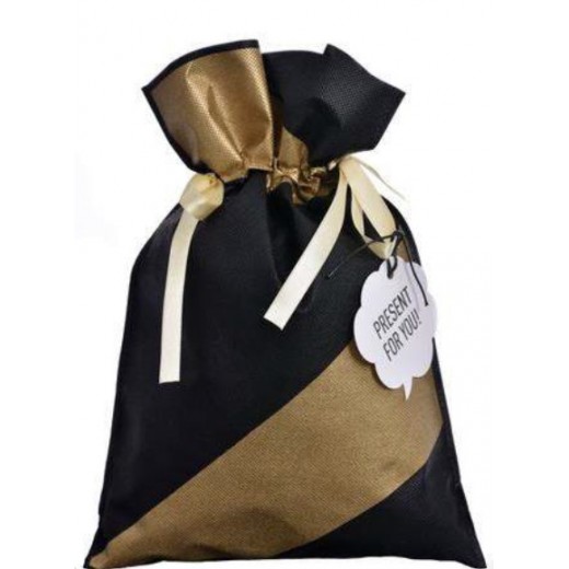 Worek Świąteczny Torba na prezent Czarny ze złotą wstęgą 24x36cm