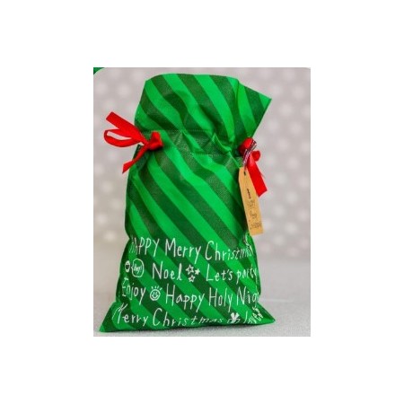 Duży Worek Świąteczny Zielony Paski XXL 40X56